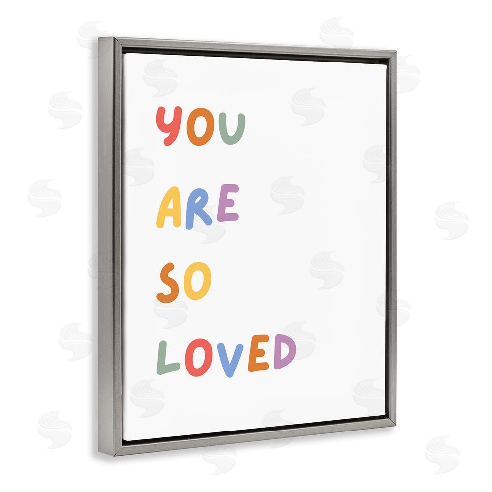 Katie Griggs So Loved Minimal Phrase Grey Floating Frame Canvas Wall Art Print
