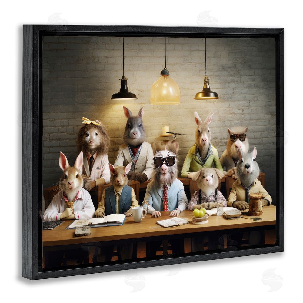 Lazar Studio Wild Animals at Table Black Floating Frame Canvas Wall Art Print
