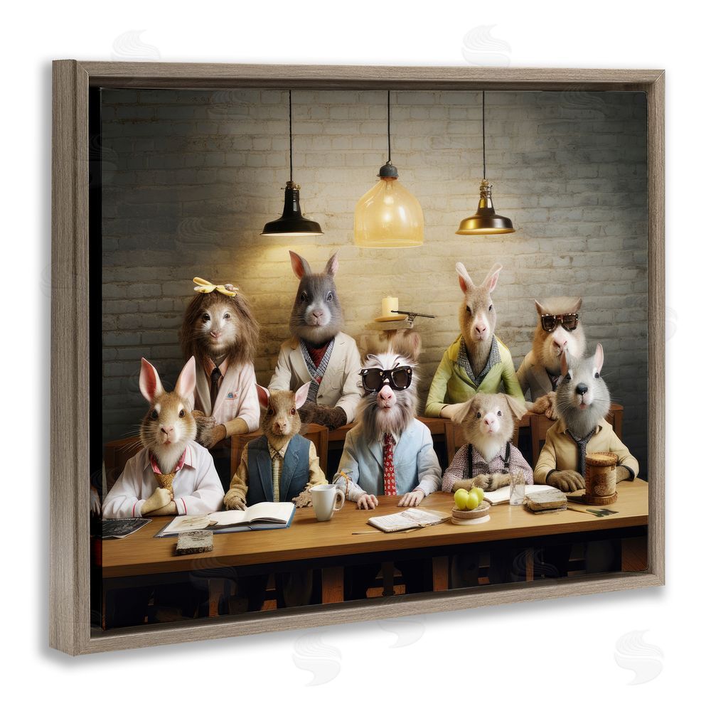 Lazar Studio Wild Animals at Table Brown Floating Frame Canvas Wall Art Print