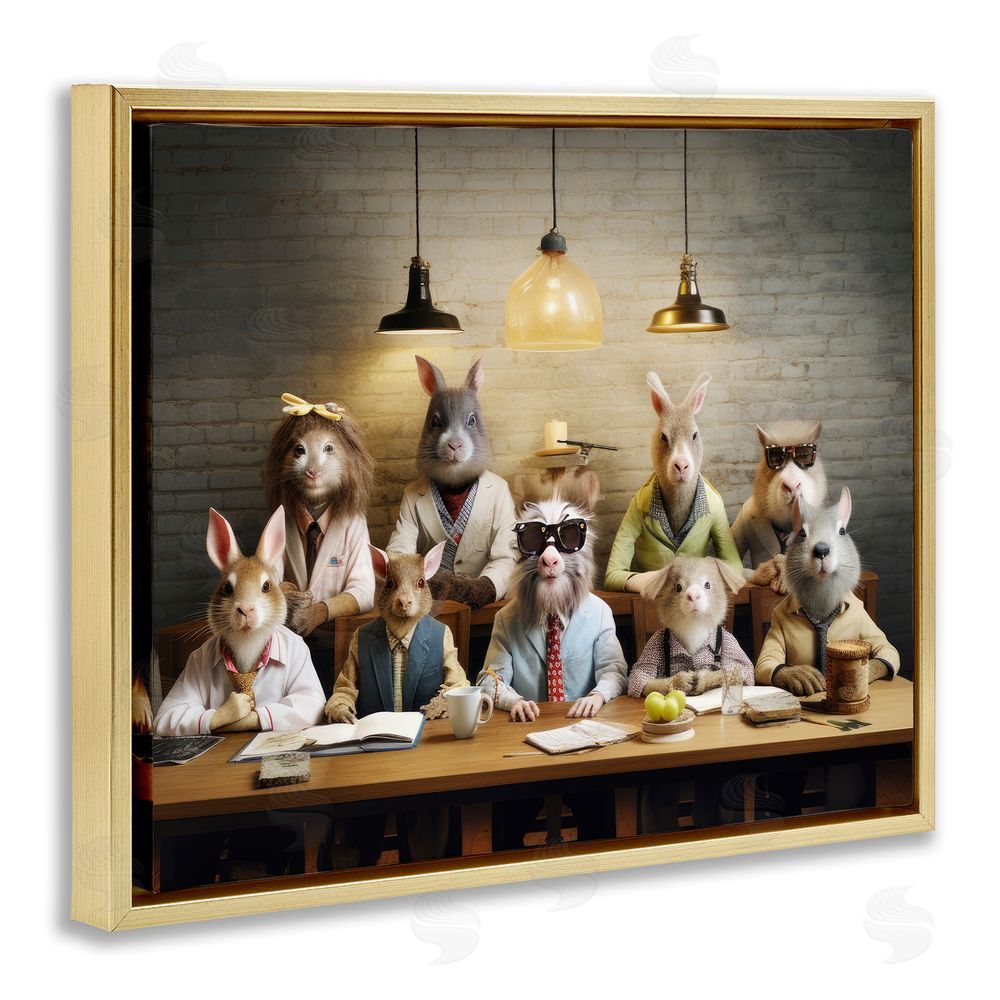 Lazar Studio Wild Animals at Table Gold Floating Frame Canvas Wall Art Print