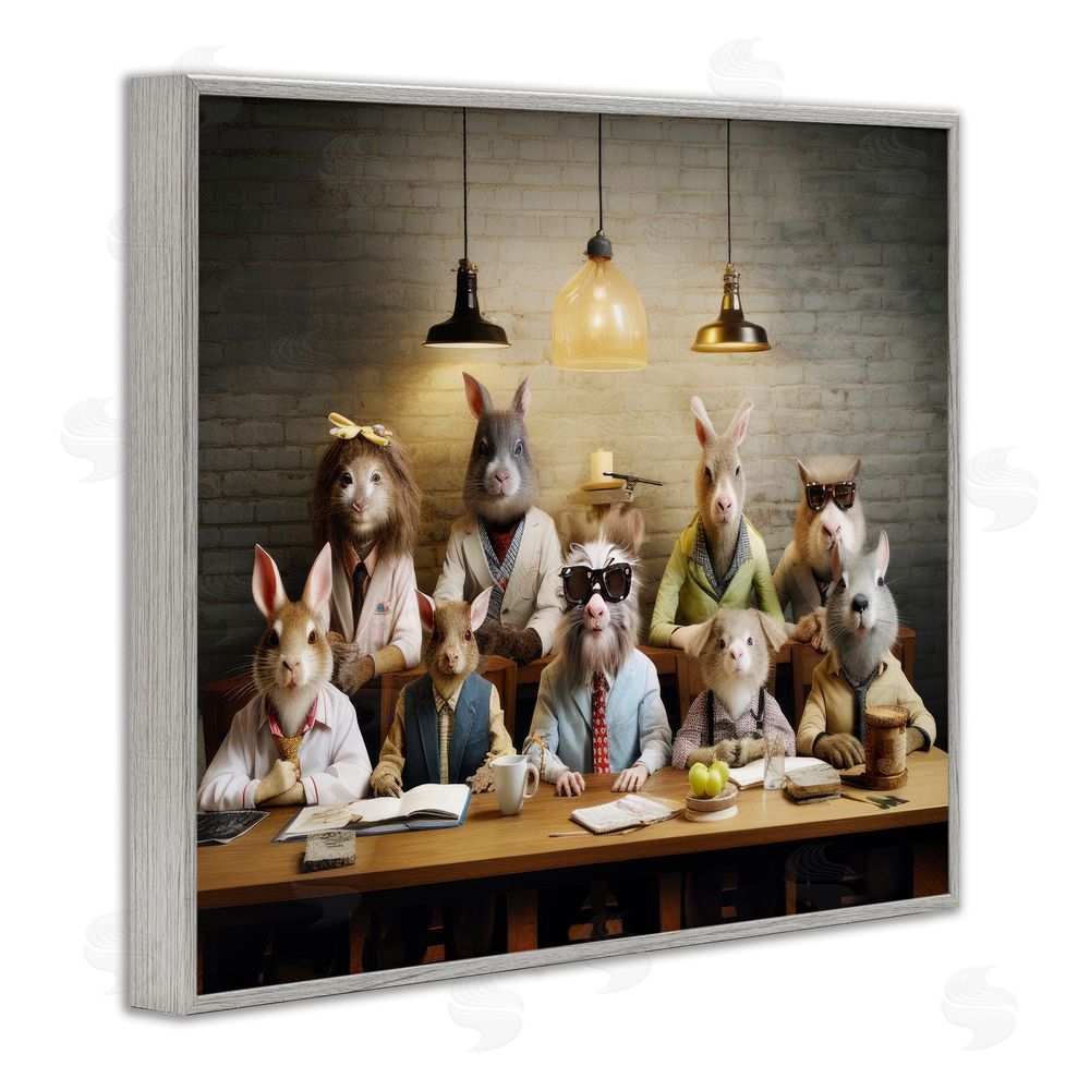 Lazar Studio Wild Animals at Table Gray Framed Giclee Wall Art Print