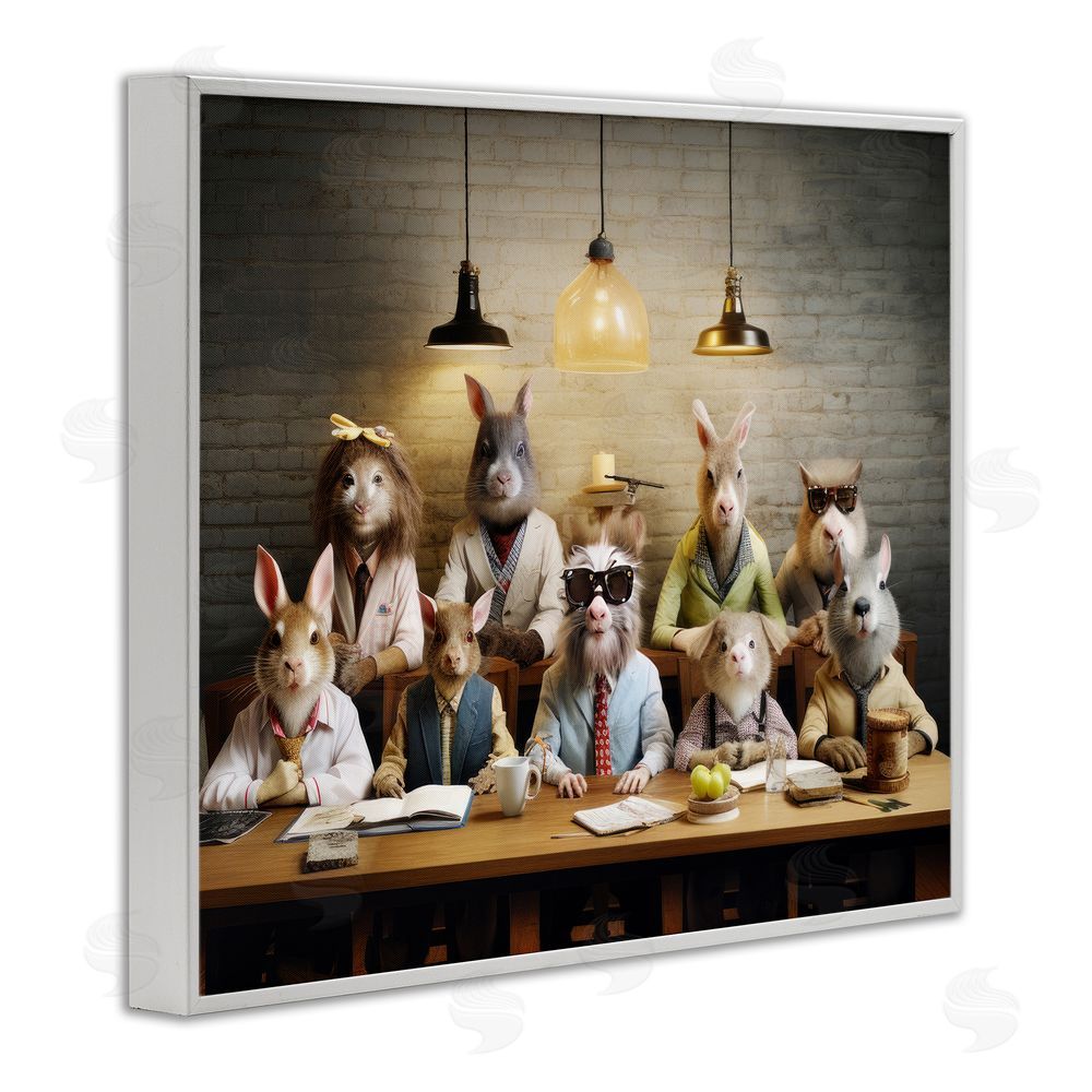 Lazar Studio Wild Animals at Table White Framed Giclee Wall Art Print