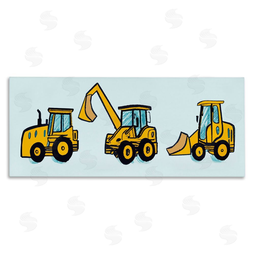 Stupell Studio Bulldozers on Blue Stretched Canvas Wall Art Print