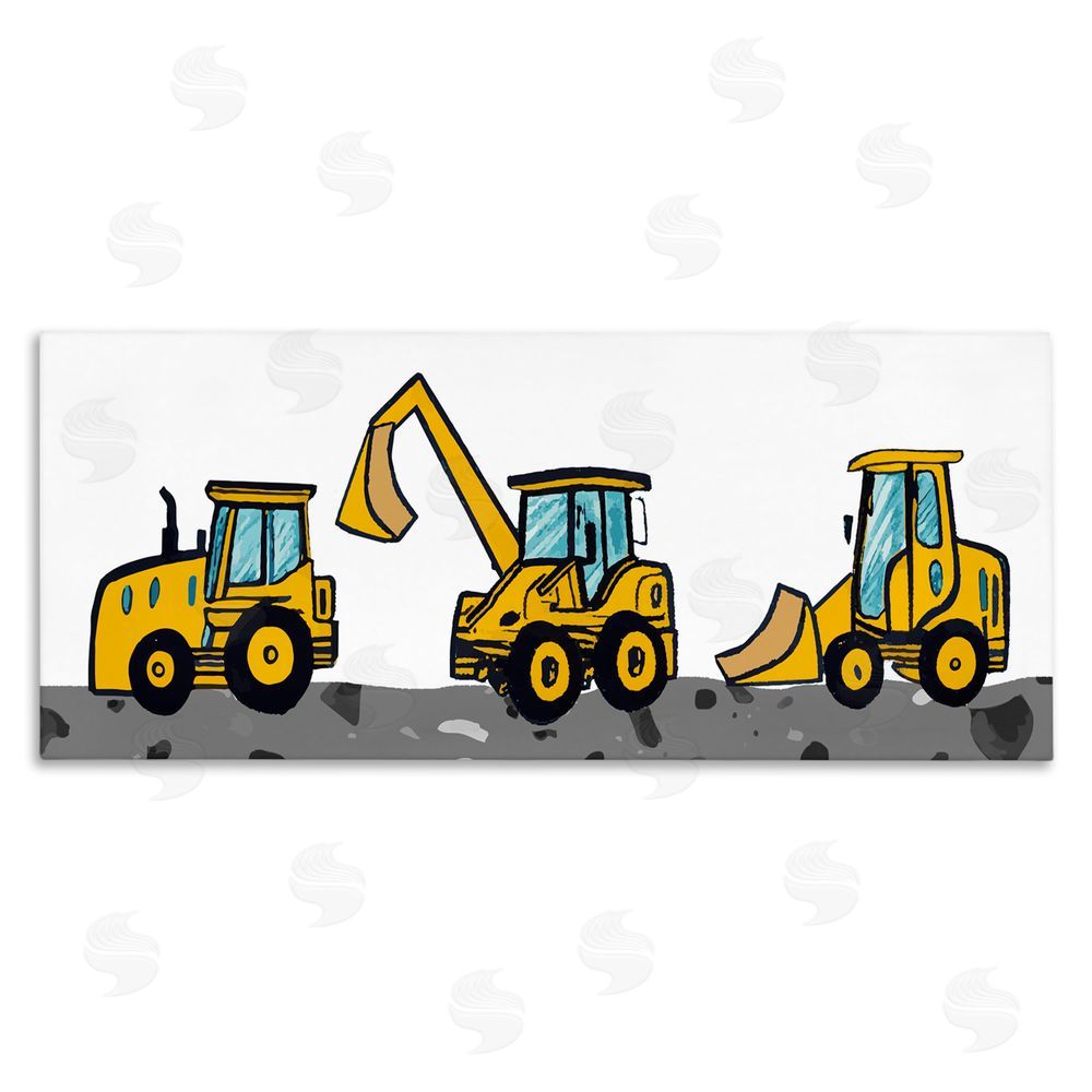 Stupell Studio Construction Bulldozers Trio Stretched Canvas Wall Art Print
