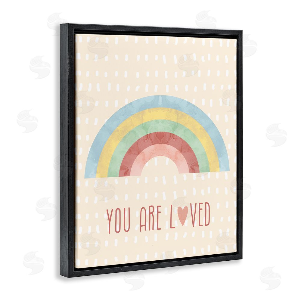 Stupell Studio Loved Rainbow on Yellow Black Floating Frame Canvas Wall Art Print