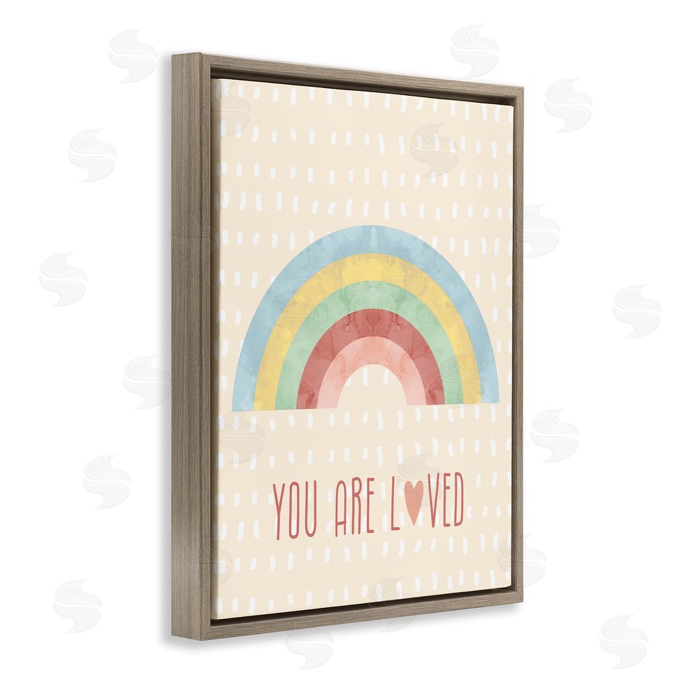 Stupell Studio Loved Rainbow on Yellow Brown Floating Frame Canvas Wall Art Print