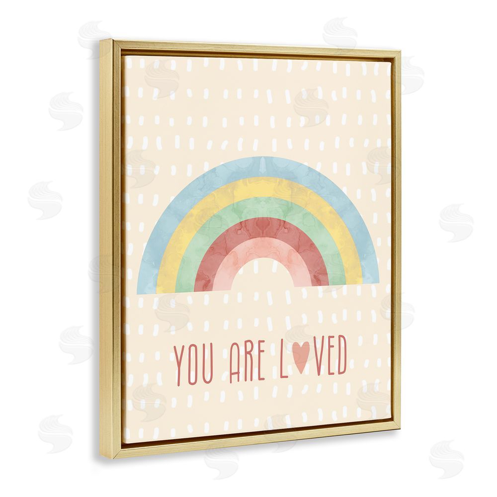 Stupell Studio Loved Rainbow on Yellow Gold Floating Frame Canvas Wall Art Print
