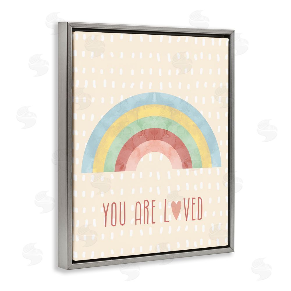 Stupell Studio Loved Rainbow on Yellow Grey Floating Frame Canvas Wall Art Print