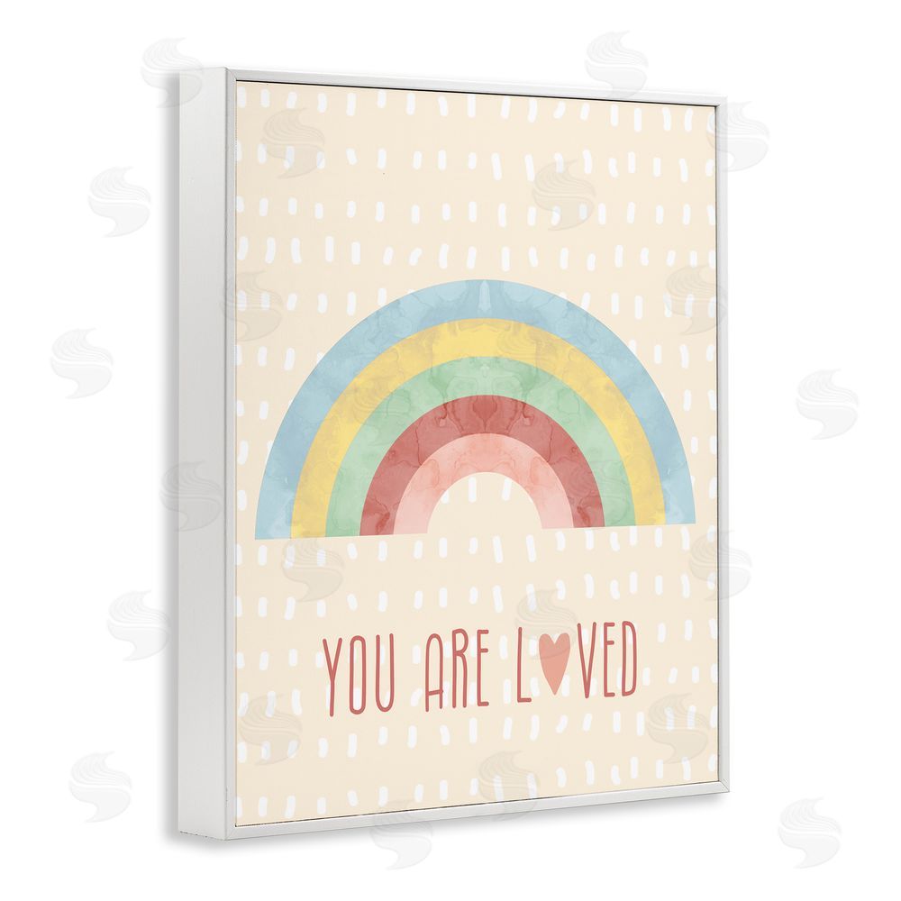 Stupell Studio Loved Rainbow on Yellow White Framed Giclee Wall Art Print