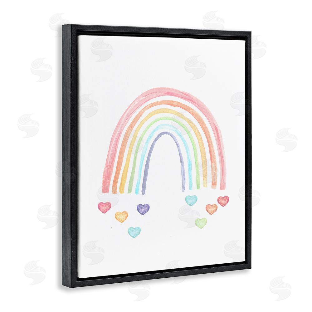 Stupell Studio Rainbow with Falling Hearts Black Floating Frame Canvas Wall Art Print