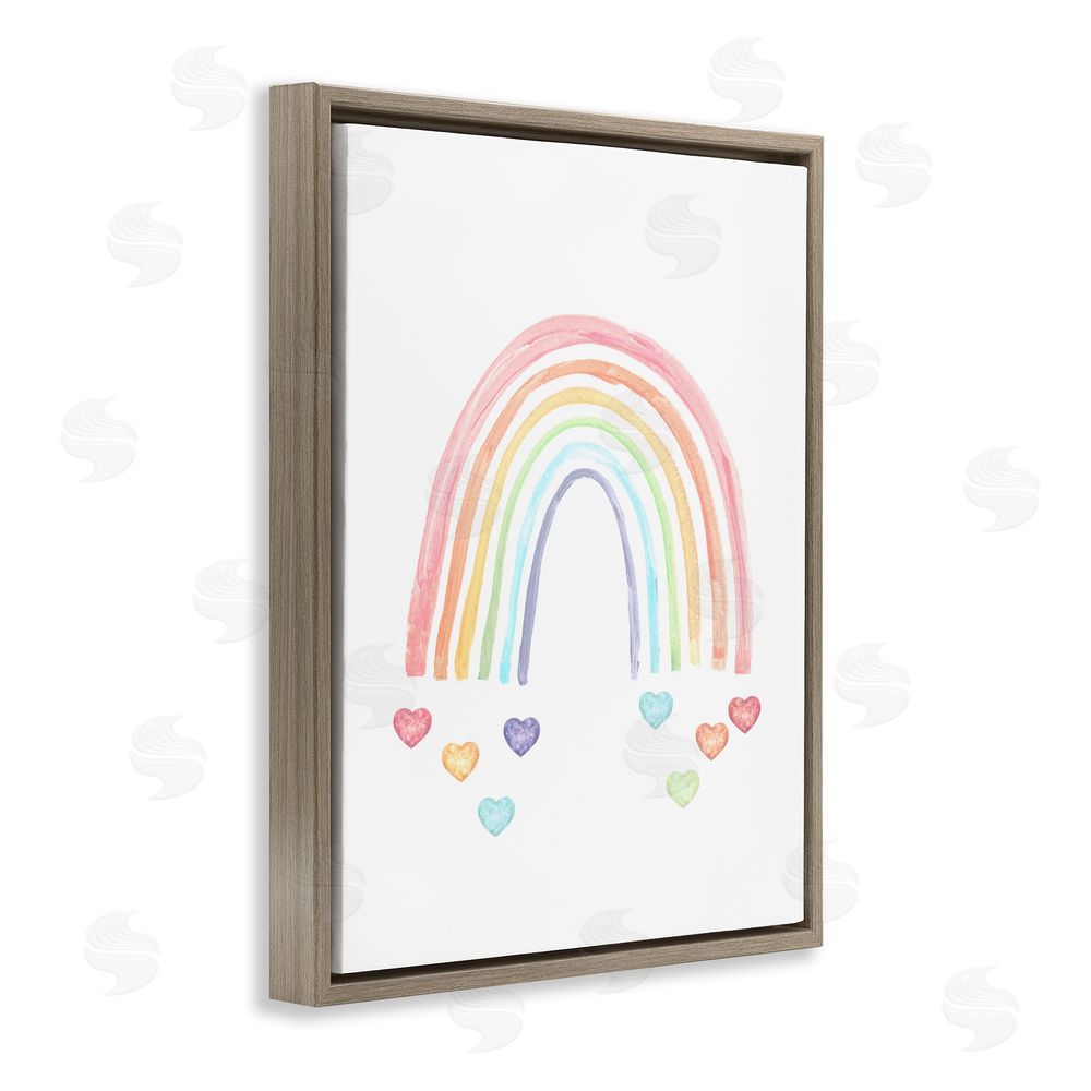 Stupell Studio Rainbow with Falling Hearts Brown Floating Frame Canvas Wall Art Print