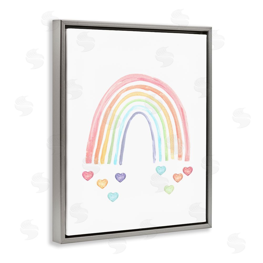 Stupell Studio Rainbow with Falling Hearts Grey Floating Frame Canvas Wall Art Print