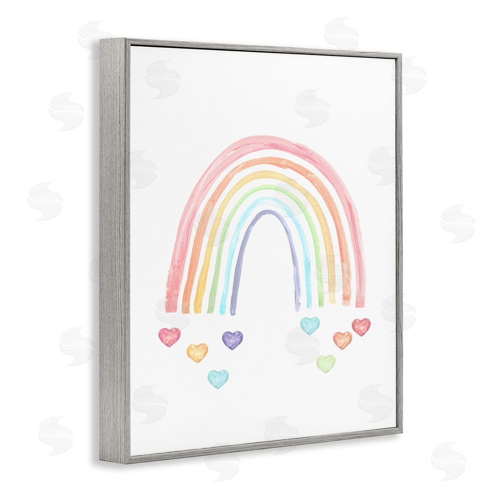 Stupell Studio Rainbow with Falling Hearts Gray Framed Giclee Wall Art Print