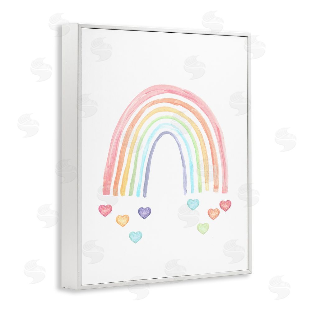 Stupell Studio Rainbow with Falling Hearts White Framed Giclee Wall Art Print