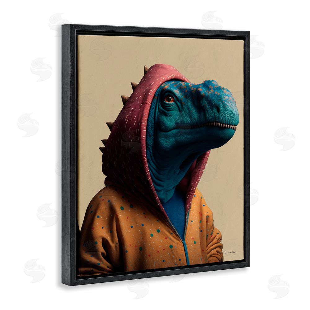 Seven Trees Design Fun T-Rex in Hoodie Black Floating Frame Canvas Wall Art Print