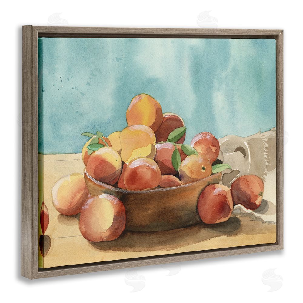 Alicia Longley Kitchen Peaches Still Life Brown Floating Frame Canvas Wall Art Print