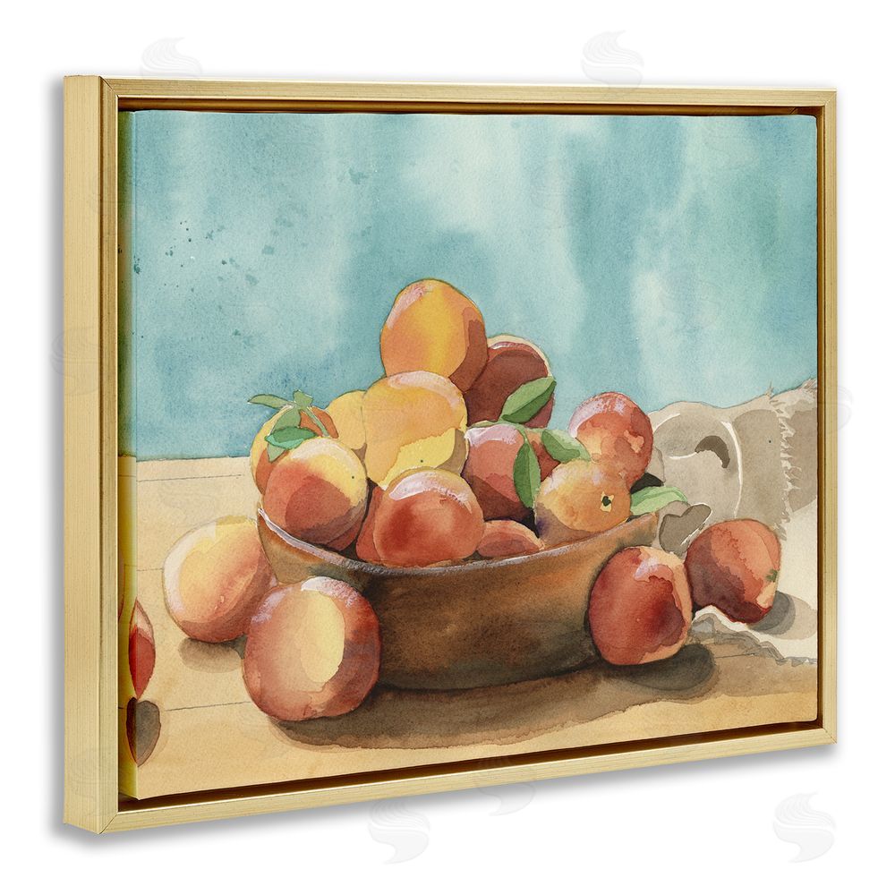 Alicia Longley Kitchen Peaches Still Life Gold Floating Frame Canvas Wall Art Print