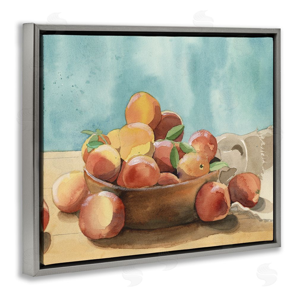 Alicia Longley Kitchen Peaches Still Life Grey Floating Frame Canvas Wall Art Print