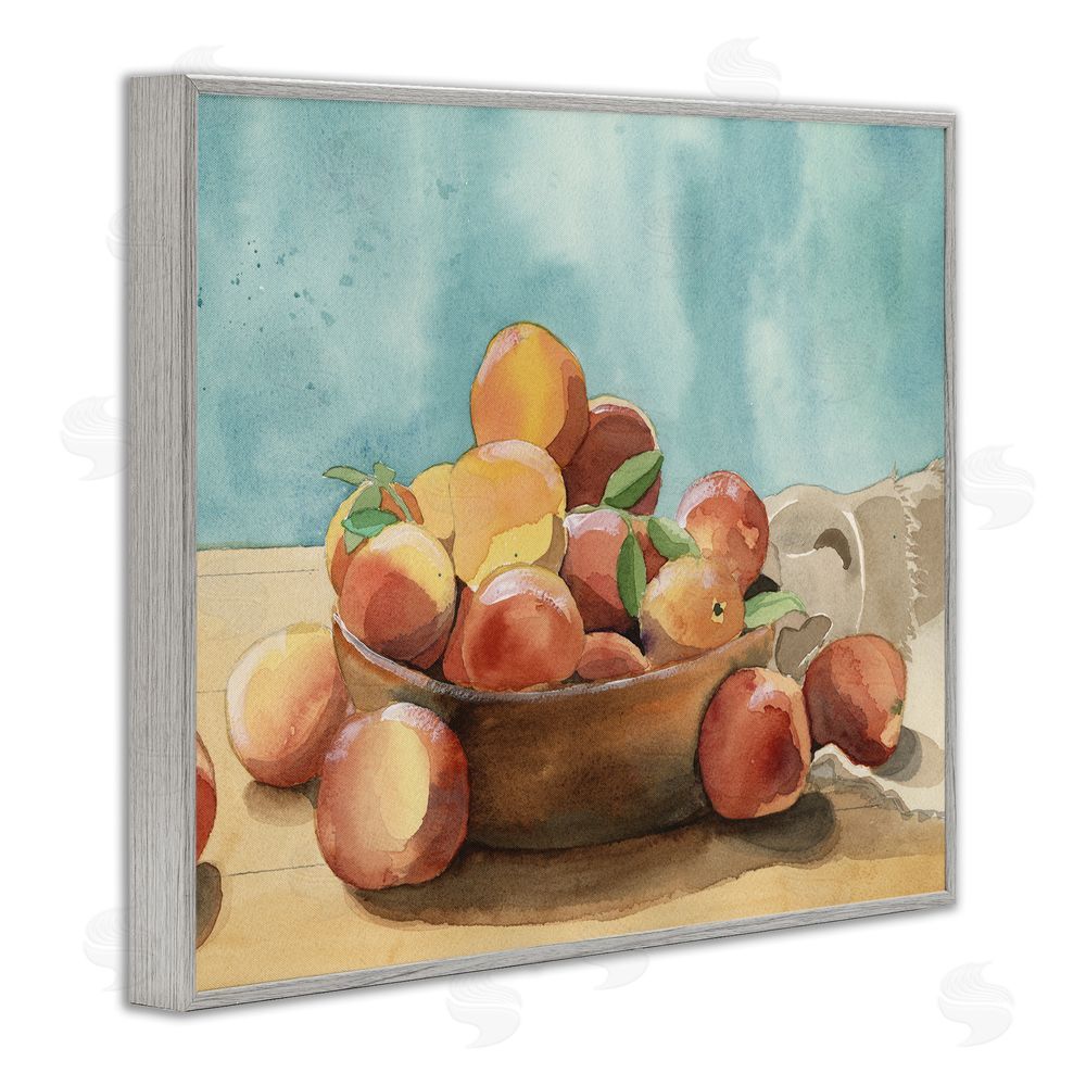 Alicia Longley Kitchen Peaches Still Life Gray Framed Giclee Wall Art Print