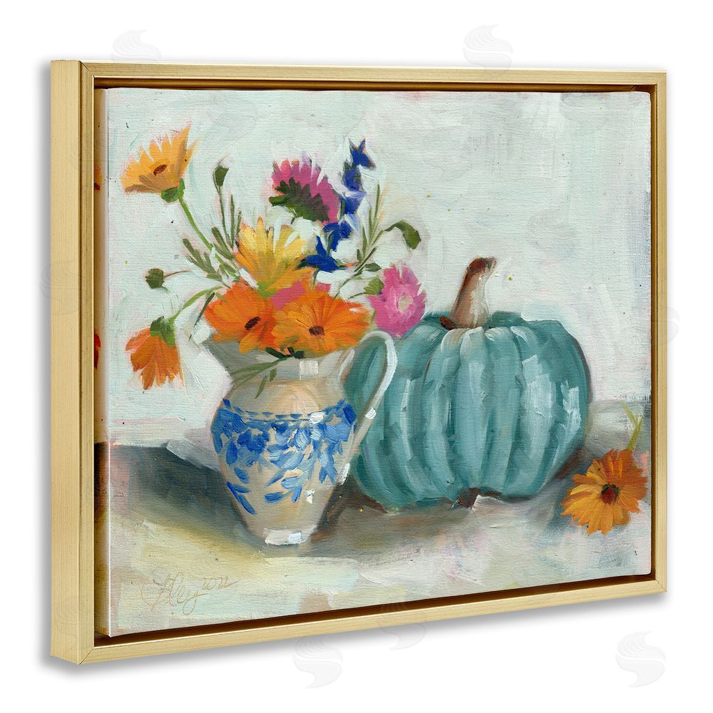 Bley Hack Autumnal Botanicals Still Life Gold Floating Frame Canvas Wall Art Print