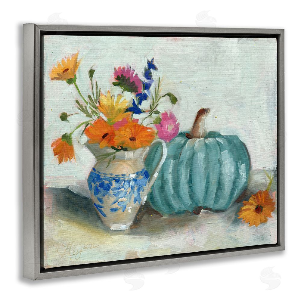 Bley Hack Autumnal Botanicals Still Life Grey Floating Frame Canvas Wall Art Print