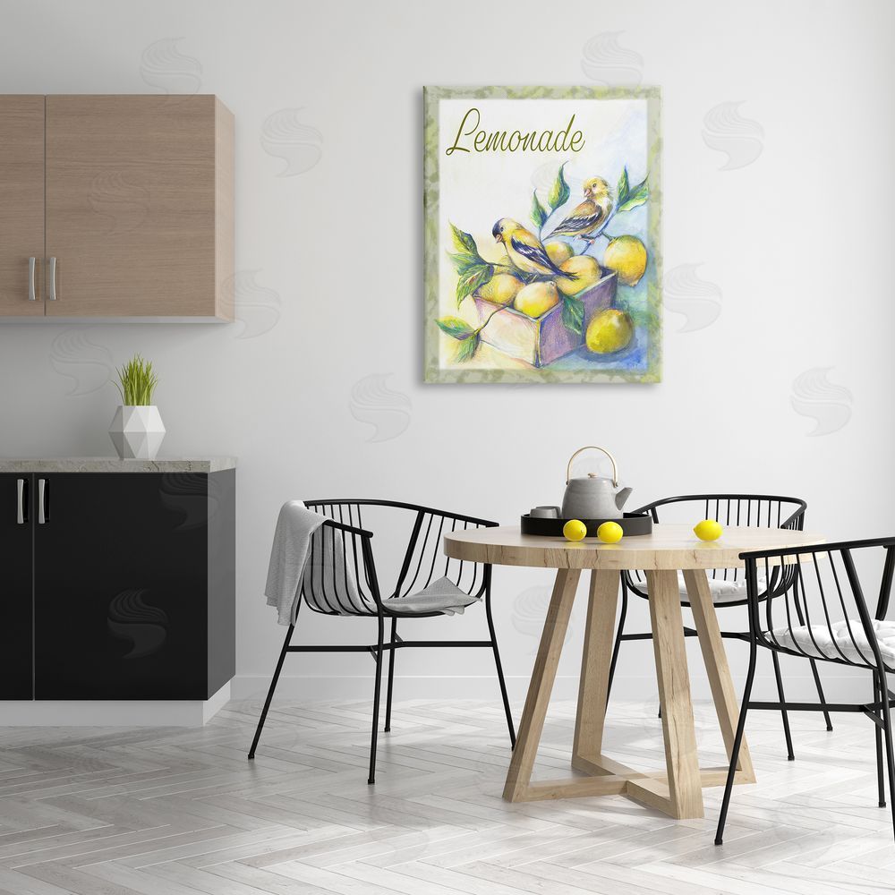 Joy Allen Lemonade Phrase with Canaries Canvas Wall Art Print in Room