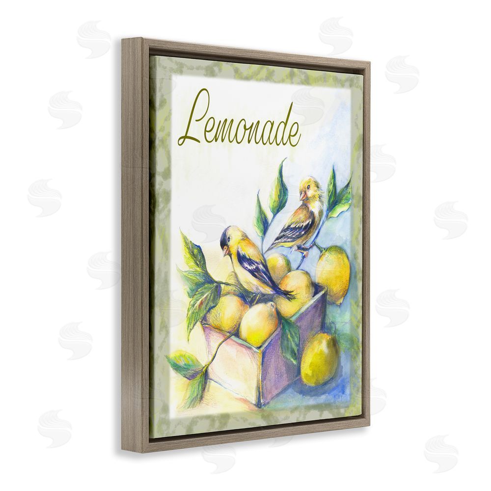 Joy Allen Lemonade Phrase with Canaries Brown Floating Frame Canvas Wall Art Print