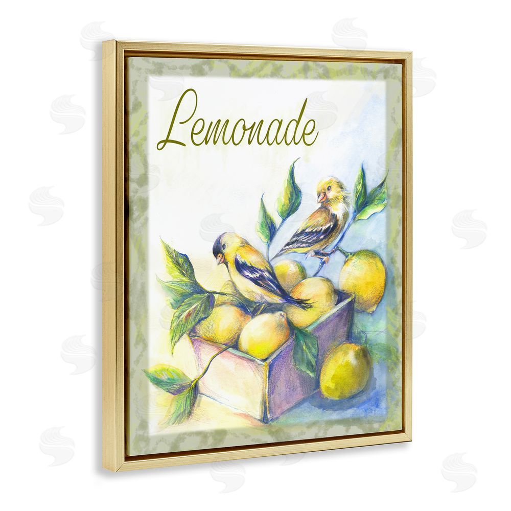 Joy Allen Lemonade Phrase with Canaries Gold Floating Frame Canvas Wall Art Print