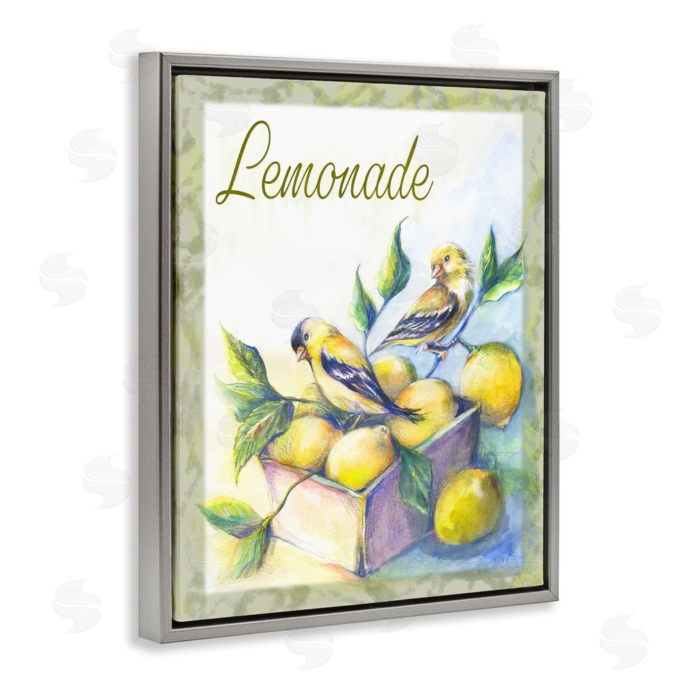 Joy Allen Lemonade Phrase with Canaries Grey Floating Frame Canvas Wall Art Print