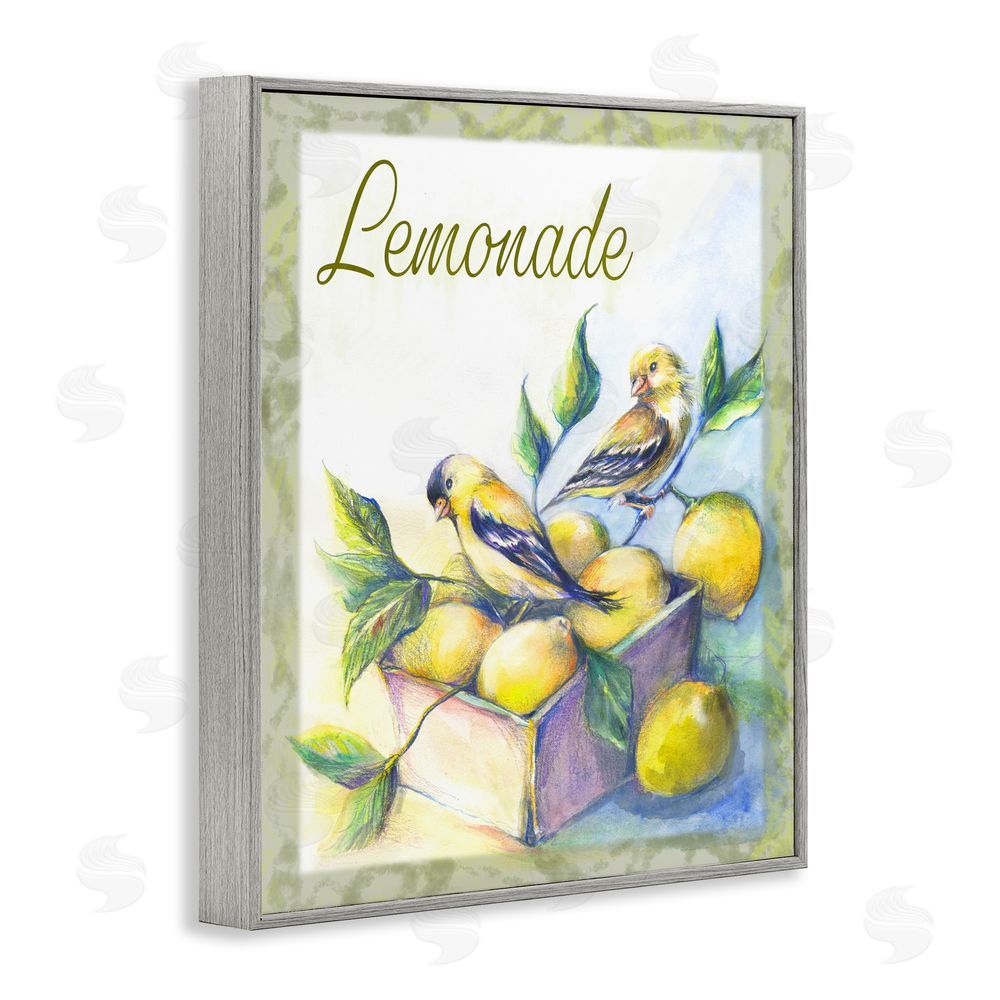 Joy Allen Lemonade Phrase with Canaries Gray Framed Giclee Wall Art Print