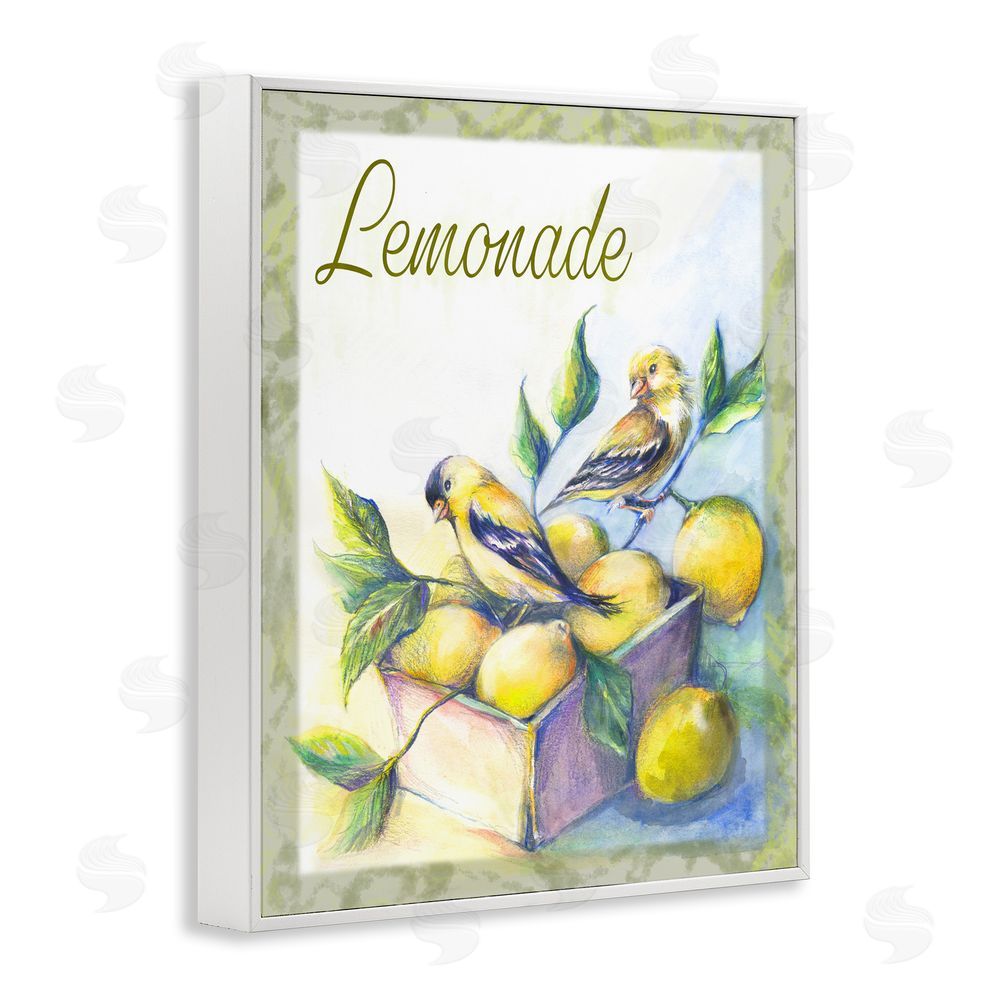 Joy Allen Lemonade Phrase with Canaries White Framed Giclee Wall Art Print