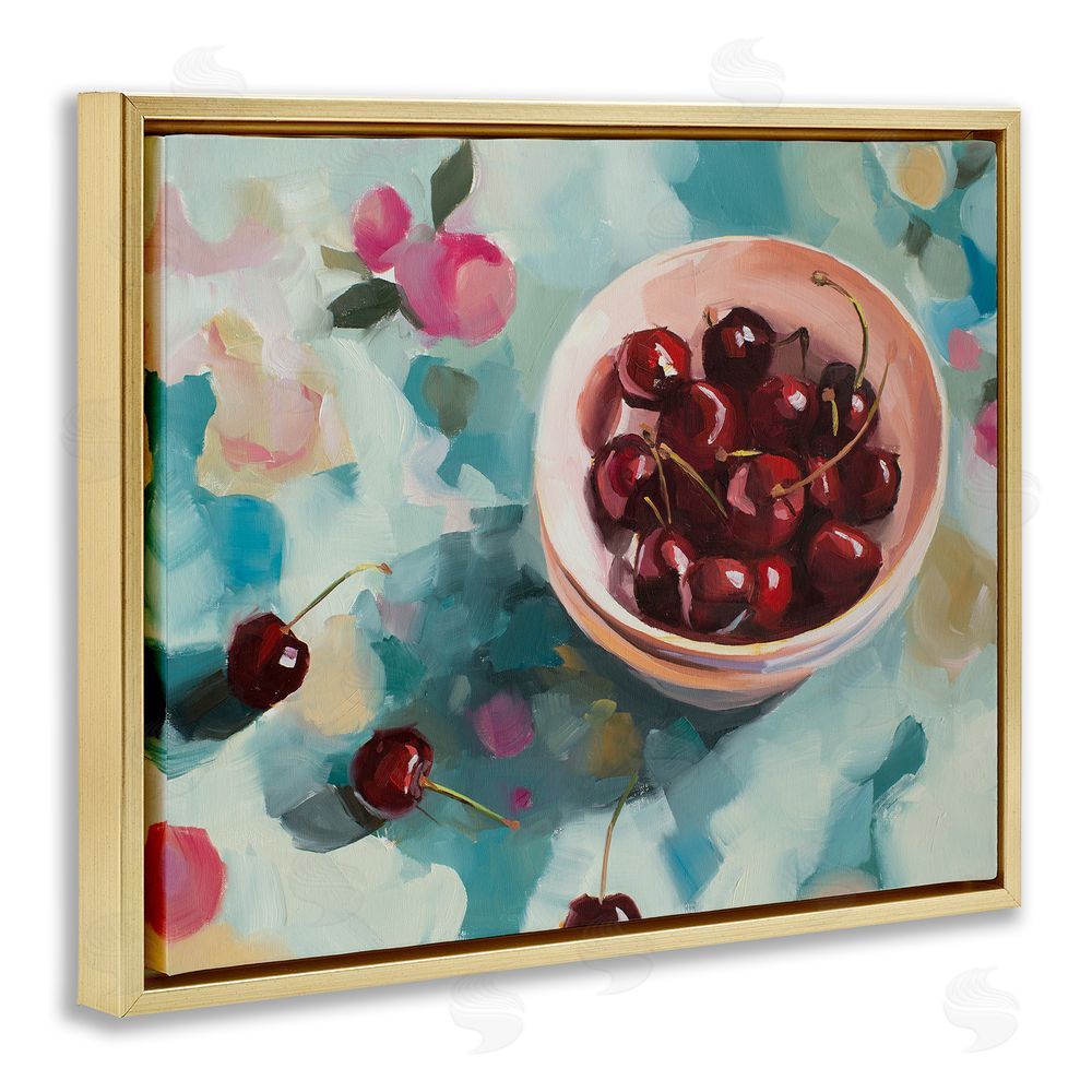 Jenny Westenhofer Cherries Still Life Painting Gold Floating Frame Canvas Wall Art Print