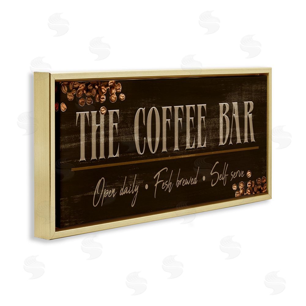 Kim Allen Rustic Coffee Bar Sign Gold Floating Frame Canvas Wall Art Print