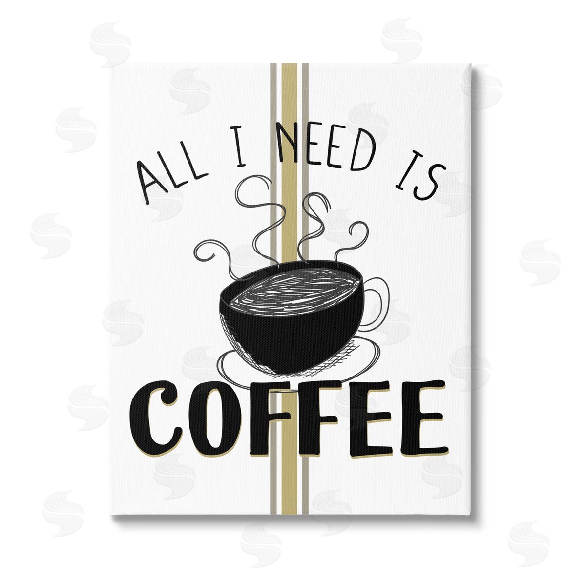 Kim Allen Coffee Phrase with Bistro Stripe Stretched Canvas Wall Art Print