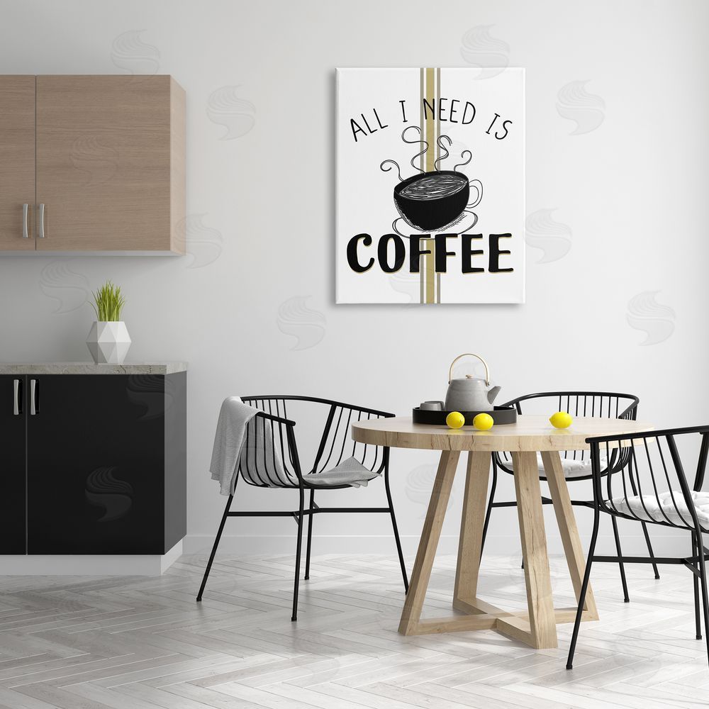 Kim Allen Coffee Phrase with Bistro Stripe Canvas Wall Art Print in Room