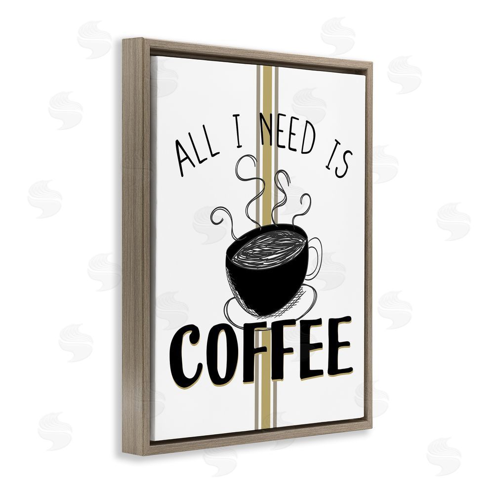 Kim Allen Coffee Phrase with Bistro Stripe Brown Floating Frame Canvas Wall Art Print