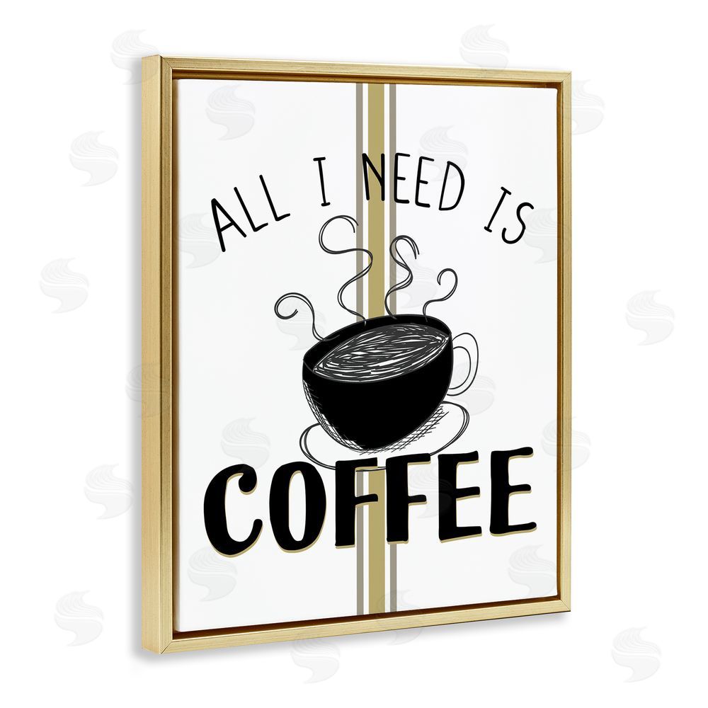 Kim Allen Coffee Phrase with Bistro Stripe Gold Floating Frame Canvas Wall Art Print