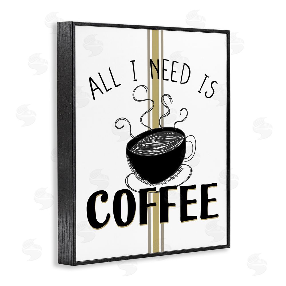 Kim Allen Coffee Phrase with Bistro Stripe Black Framed Giclee Wall Art Print