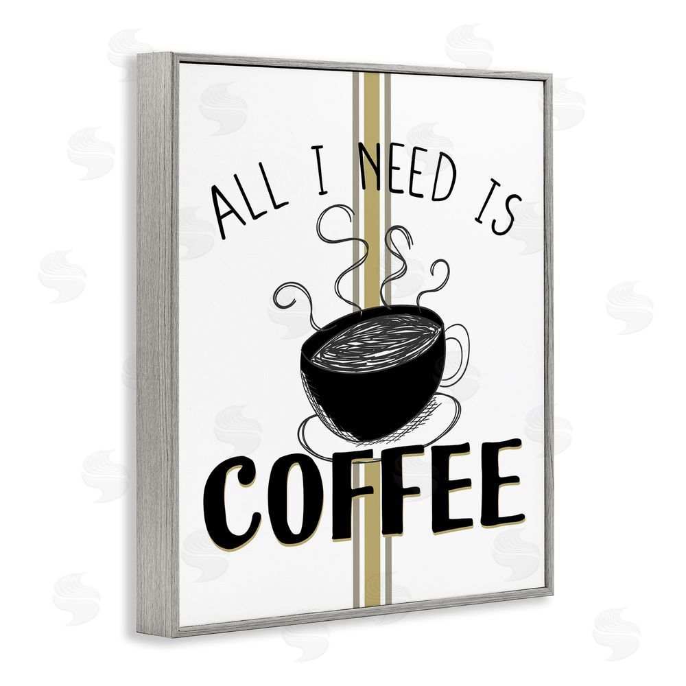 Kim Allen Coffee Phrase with Bistro Stripe Gray Framed Giclee Wall Art Print