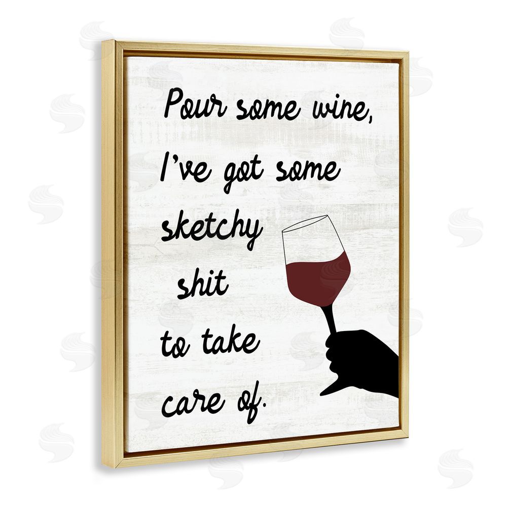 Stupell Studio Pour Some Wine Humor Gold Floating Frame Canvas Wall Art Print