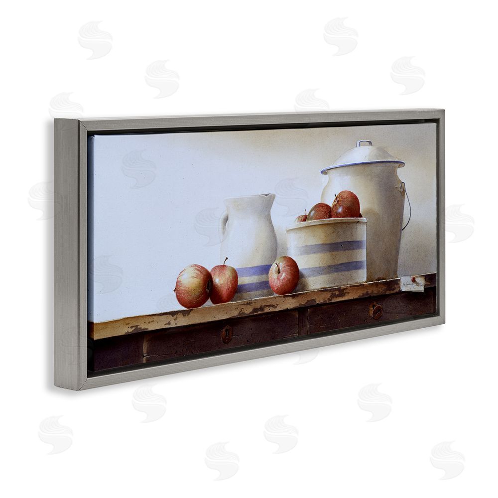 Ray Hendershot Farmhouse Apples Still Life Grey Floating Frame Canvas Wall Art Print