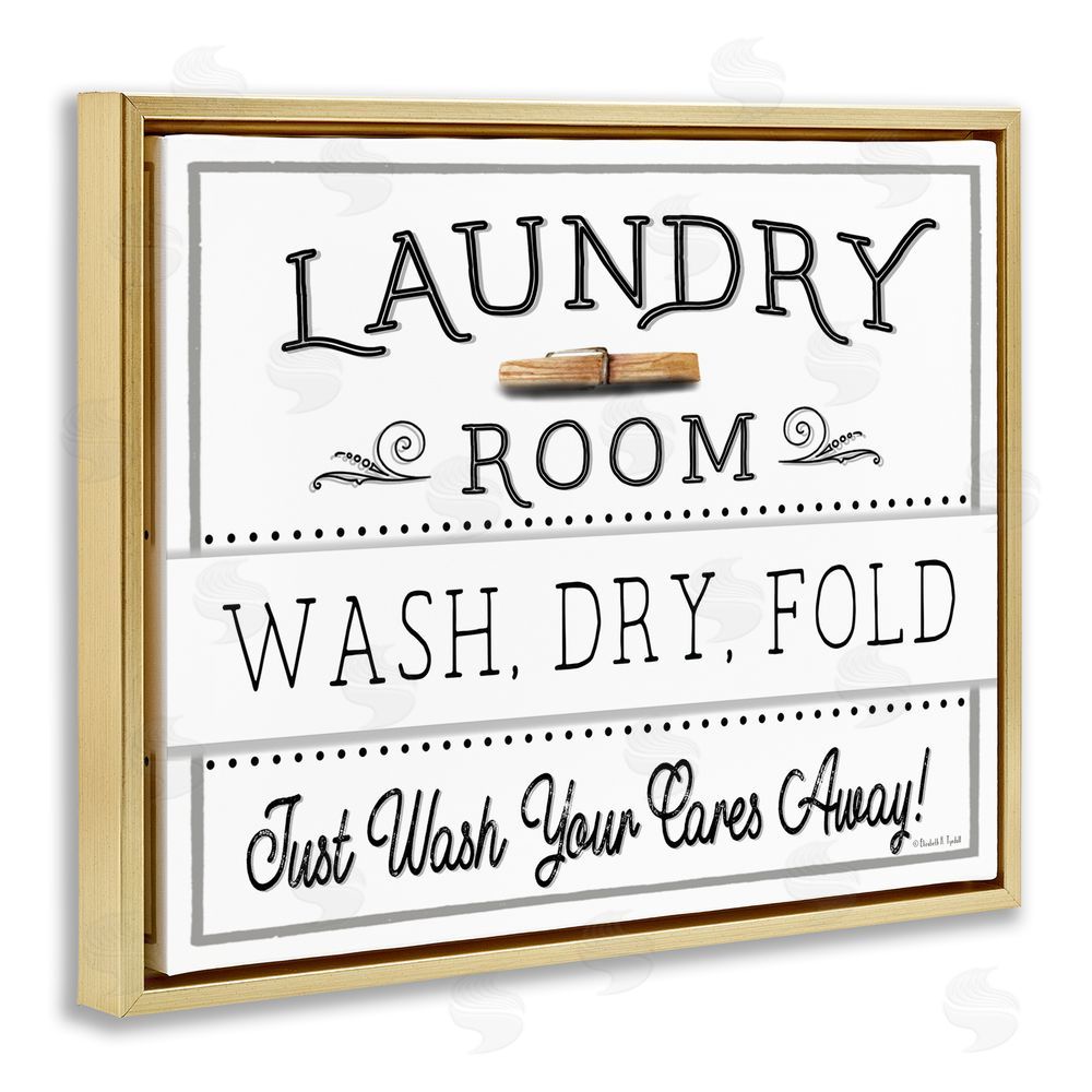 Elizabeth Tyndall Wash Cares Away Laundry Gold Floating Frame Canvas Wall Art Print