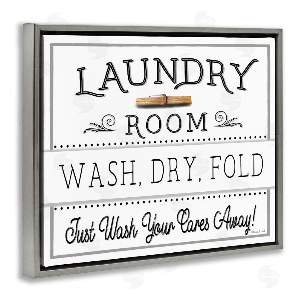 Elizabeth Tyndall Wash Cares Away Laundry Grey Floating Frame Canvas Wall Art Print