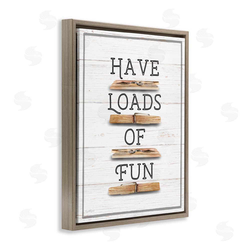 Elizabeth Tyndall Loads of Fun Clothespins Brown Floating Frame Canvas Wall Art Print