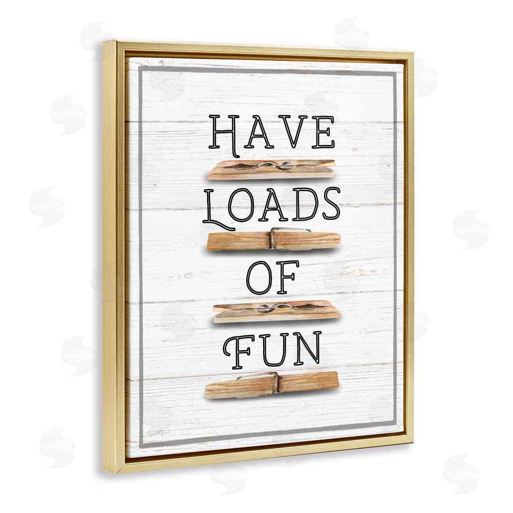 Elizabeth Tyndall Loads of Fun Clothespins Gold Floating Frame Canvas Wall Art Print