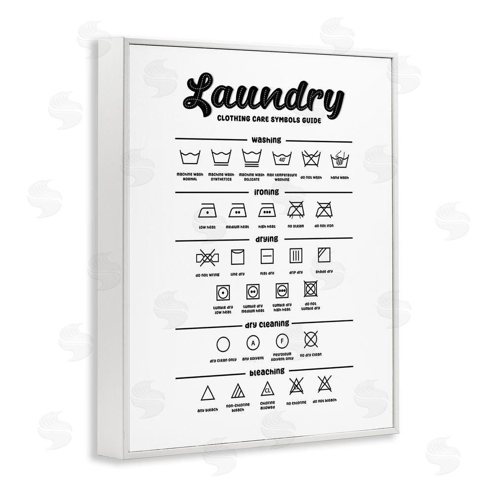 Martina Pavlova Minimal Laundry Symbols Guide White Framed Giclee Wall Art Print