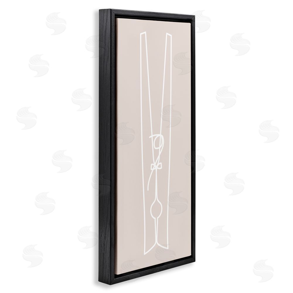 Stupell Studio Minimal Clothespin Doodle Black Floating Frame Canvas Wall Art Print