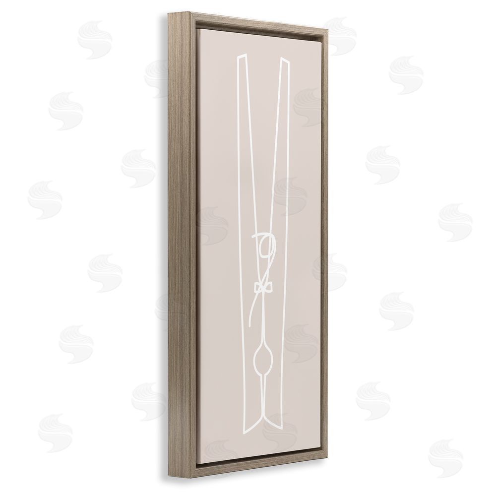 Stupell Studio Minimal Clothespin Doodle Brown Floating Frame Canvas Wall Art Print
