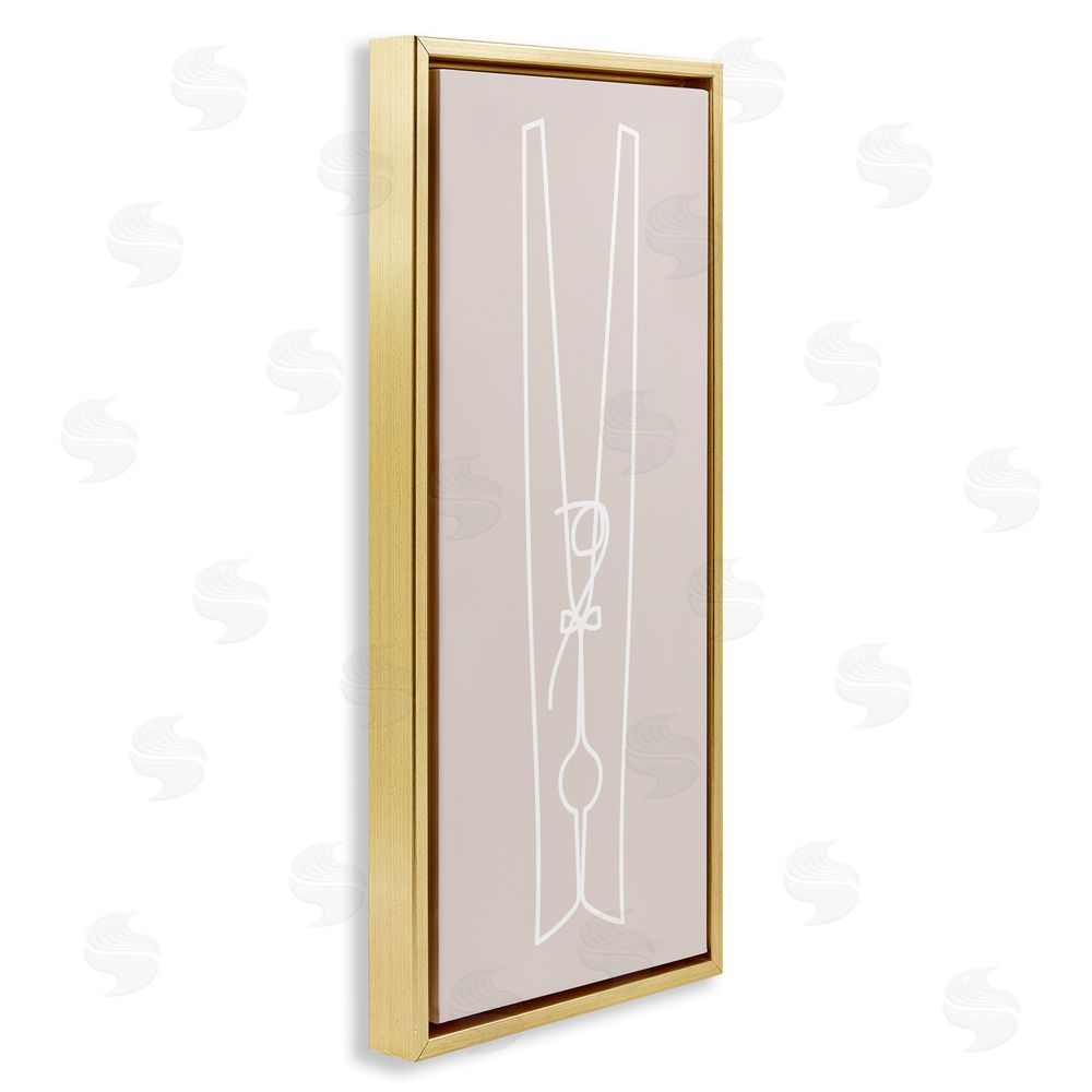Stupell Studio Minimal Clothespin Doodle Gold Floating Frame Canvas Wall Art Print