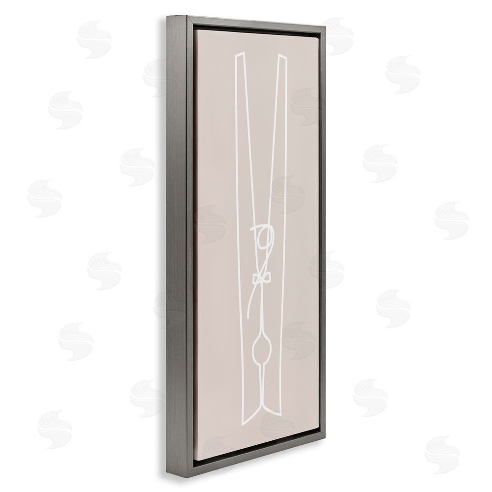 Stupell Studio Minimal Clothespin Doodle Grey Floating Frame Canvas Wall Art Print